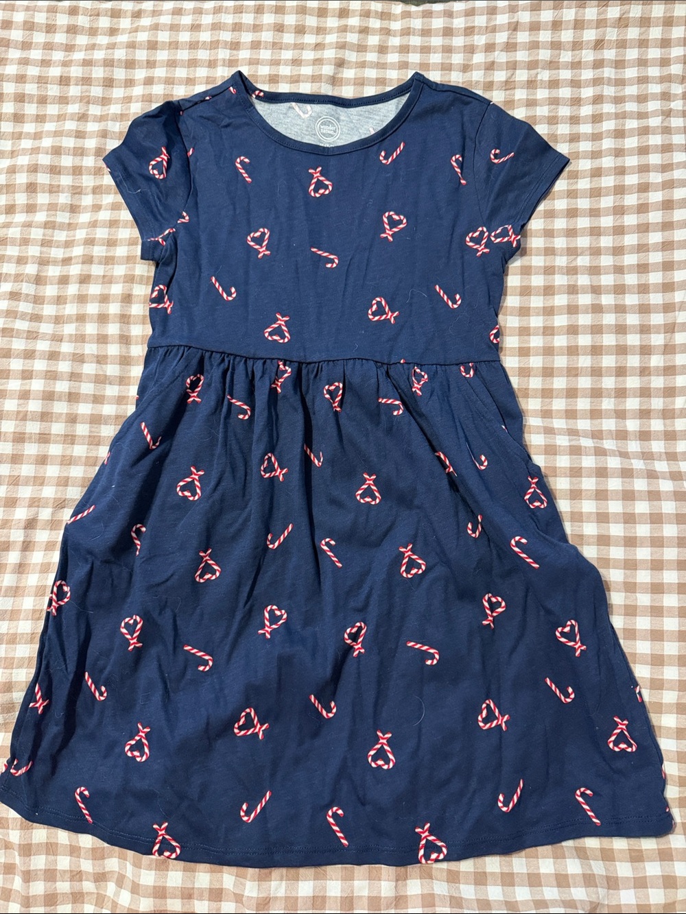 wonder nation Navy Dress with Pink Candy Cane Print